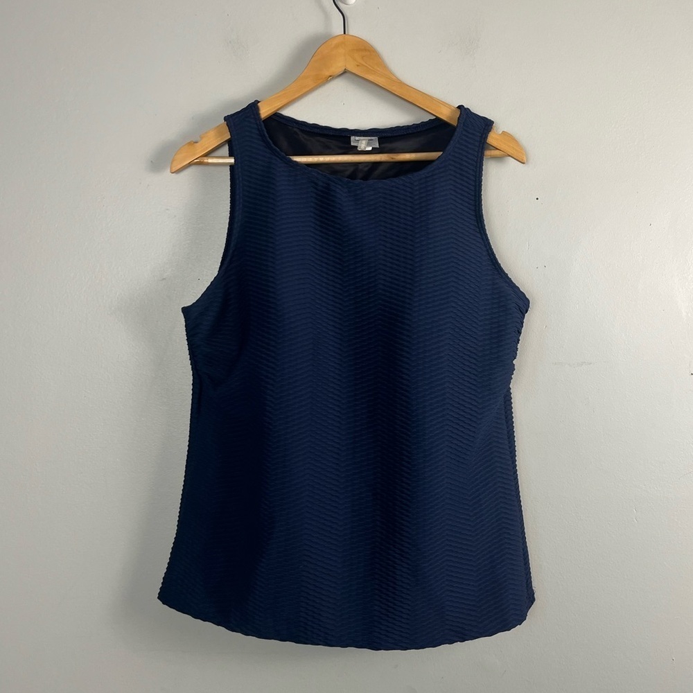 Lands' End Women's High Neck Tankini Swim Top Padded Textured Modest Blue 16 DD